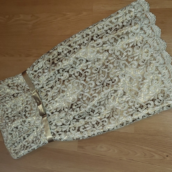 Cache Strapless Gold Midi Embroidered Dress - Picture 5 of 10